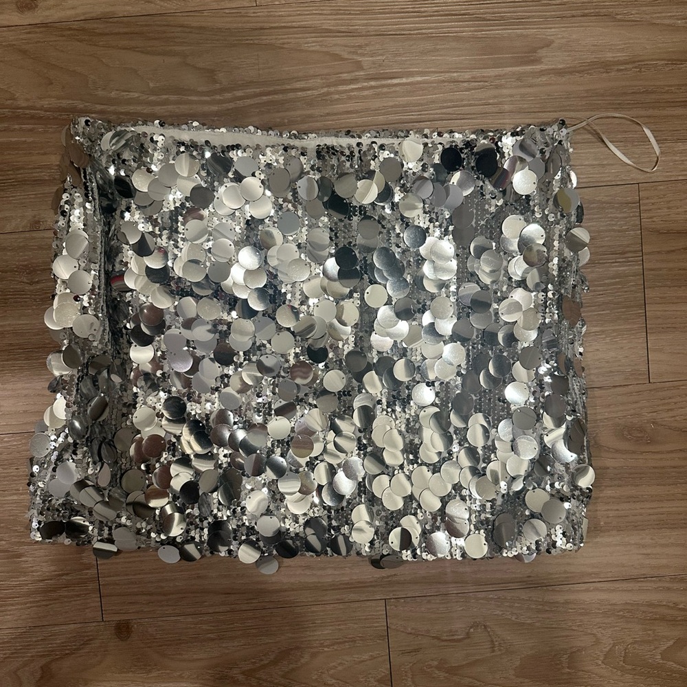 Edikted Silver Sequin Mini Skirt